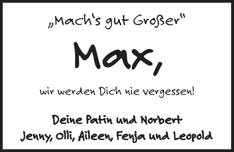  Traueranzeige für Max  vom 27.08.2014 aus Pegnitz-Zeitung